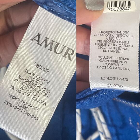 AMUR Leah Striped Linen Side Tie Stright Leg Pant in Blue Size 6 - Picture 14 of 16